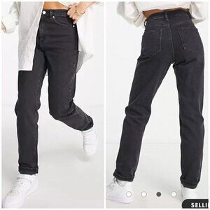 ASOS Design Slim Mom Jeans in Washed Black Denim High Rise Sz 26